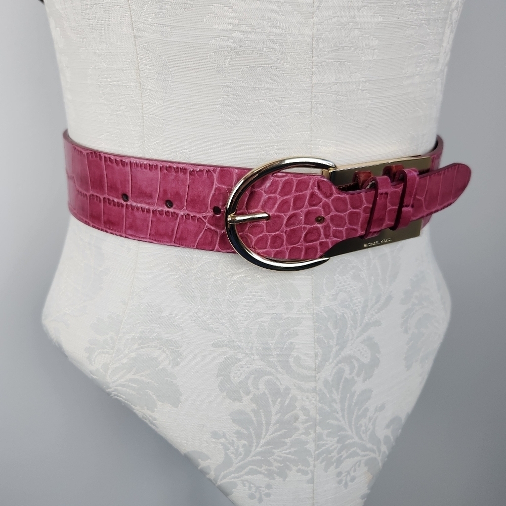 Michael Kors Pink Gold Leather Belt Fits 32-34 Inch Waist Or Hips